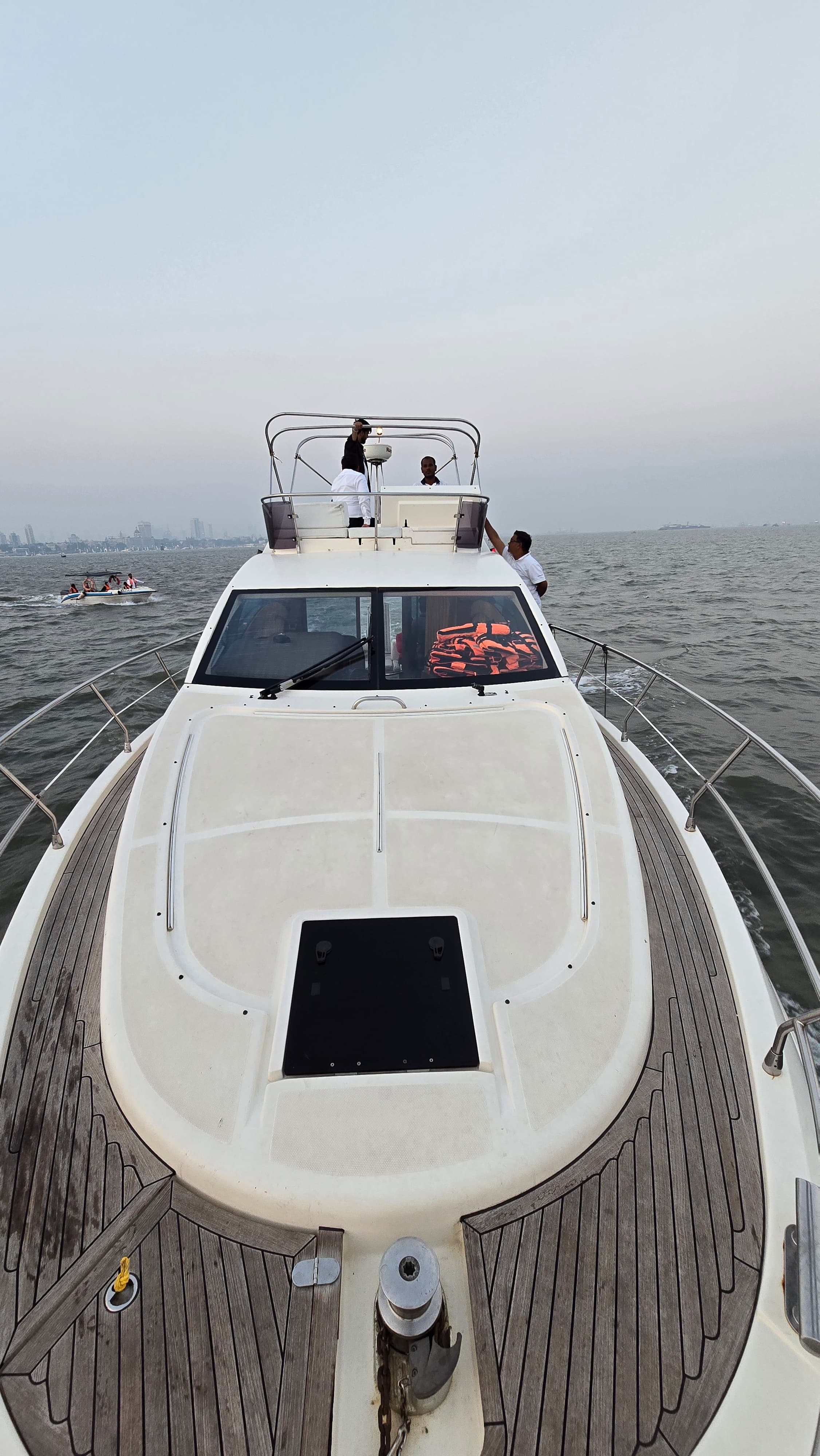 The bow sun pad and foredeck seating