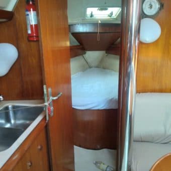 The galley and passage leading to the forward cabin