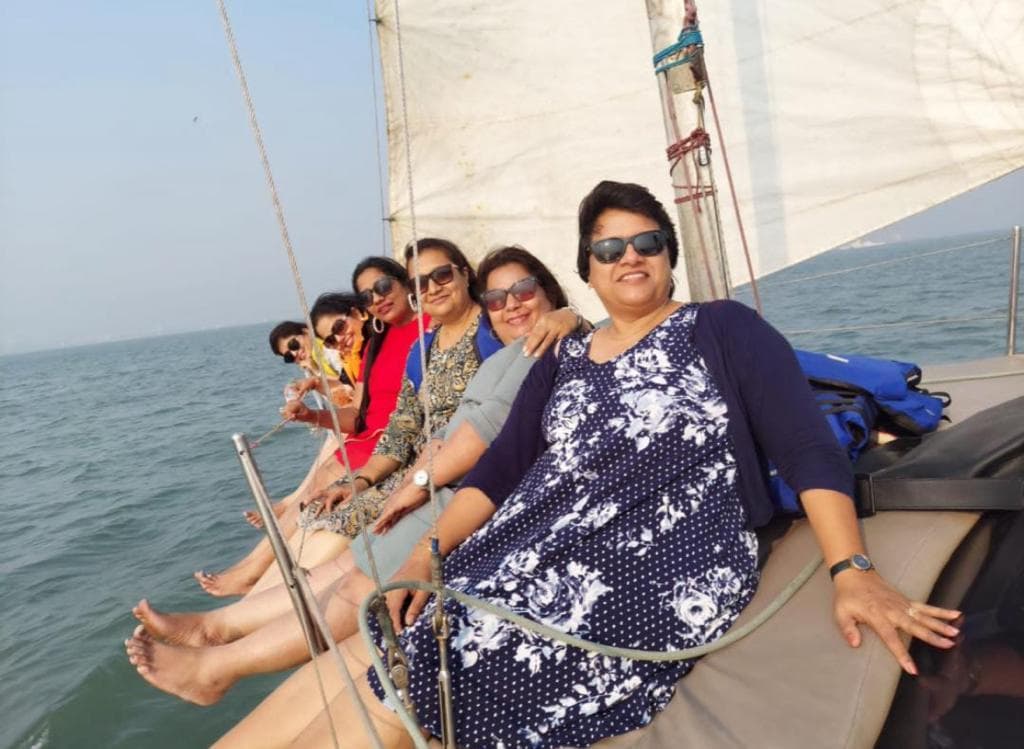 Guests seated along the bow as the boat gets under way