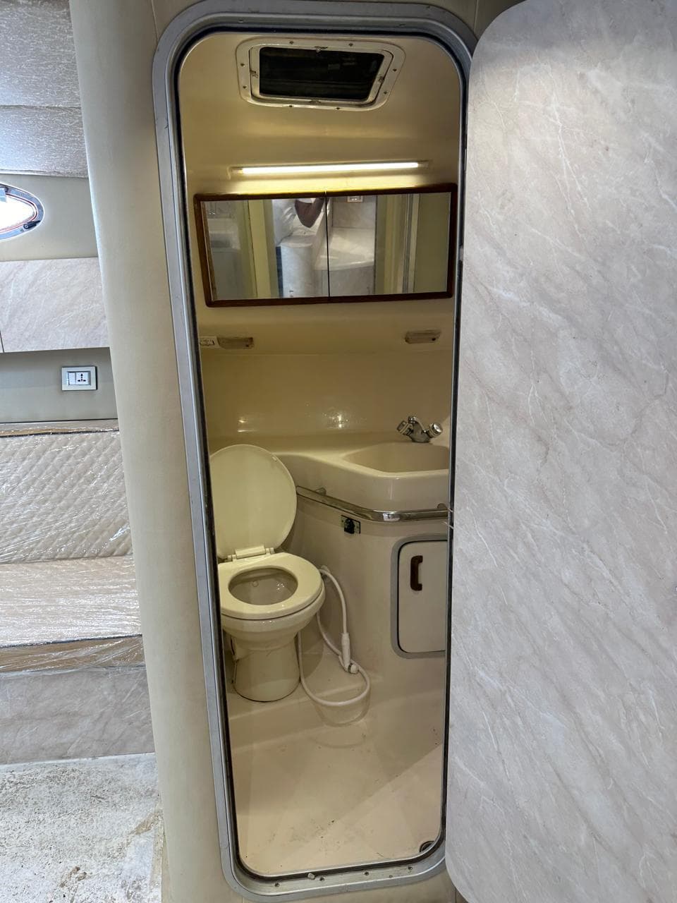 The ensuite bathroom below deck