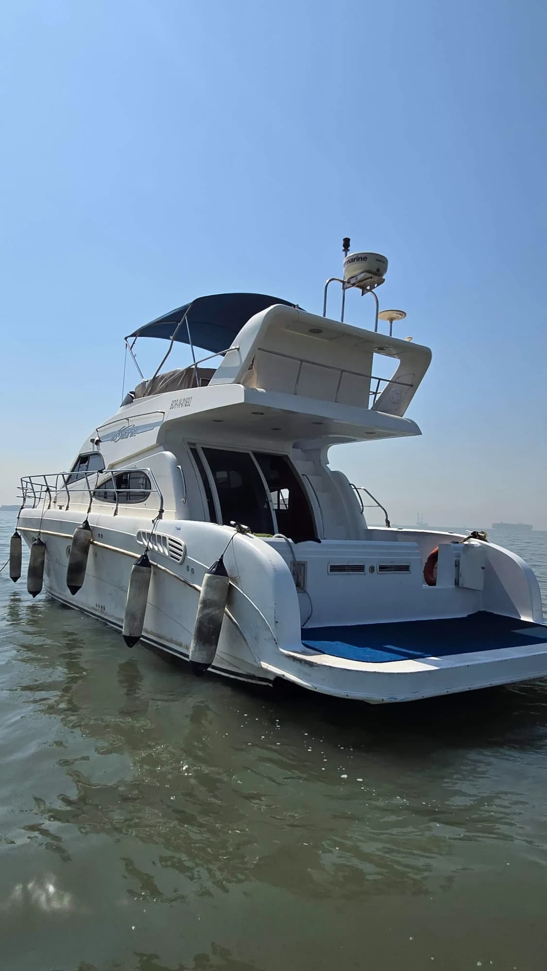 The stern boarding steps up to the flybridge
